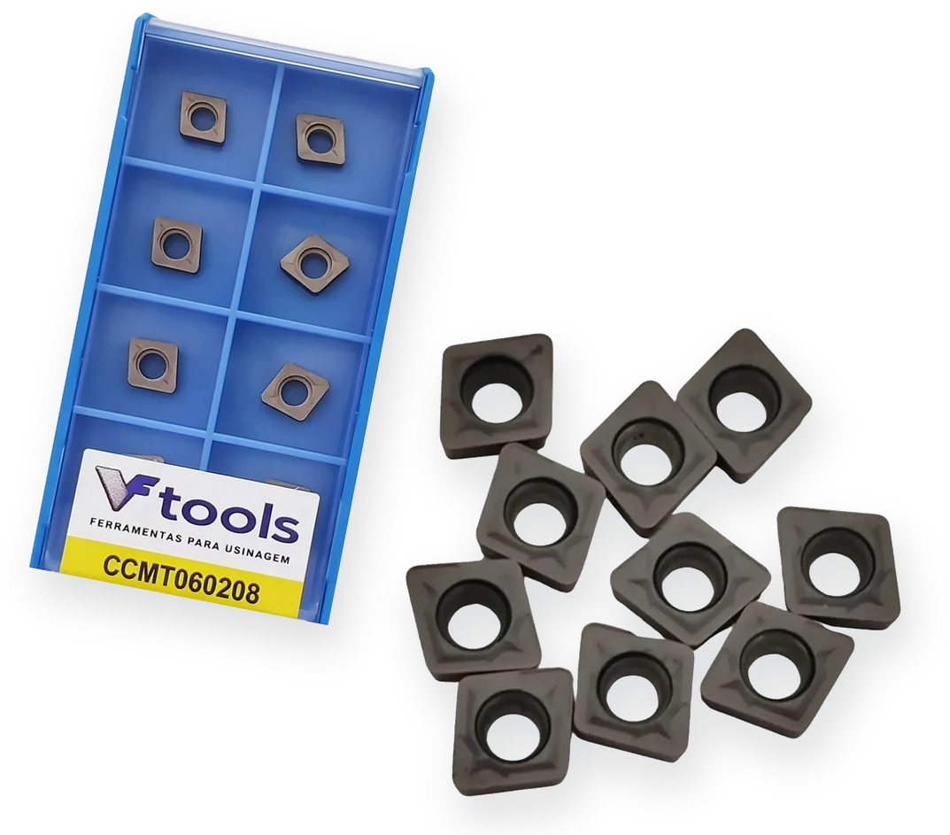 Caixa VFTools de pastilhas CCMT 060208 e pastilhas soltas