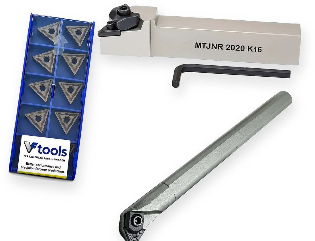 Kit VFTools com caixa de pastilhas TNMG, suporte MTJNR e barra interna