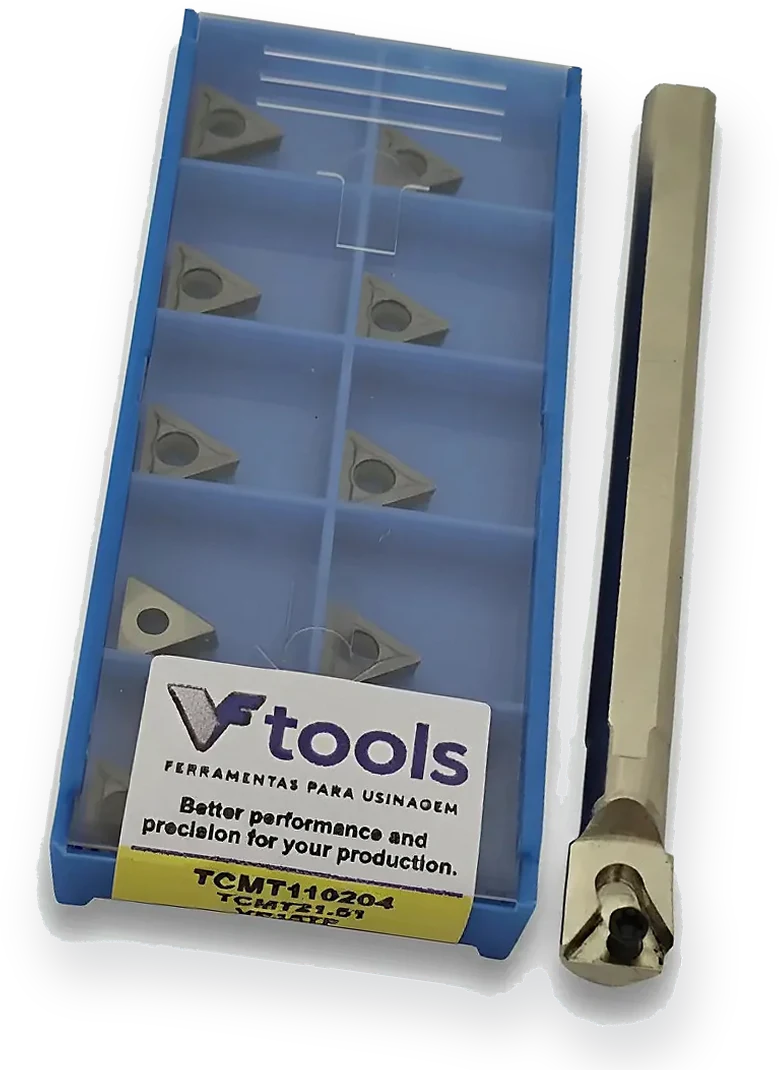 Caixa VFTools de pastilhas TCMT 110204 e pastilhas soltas
