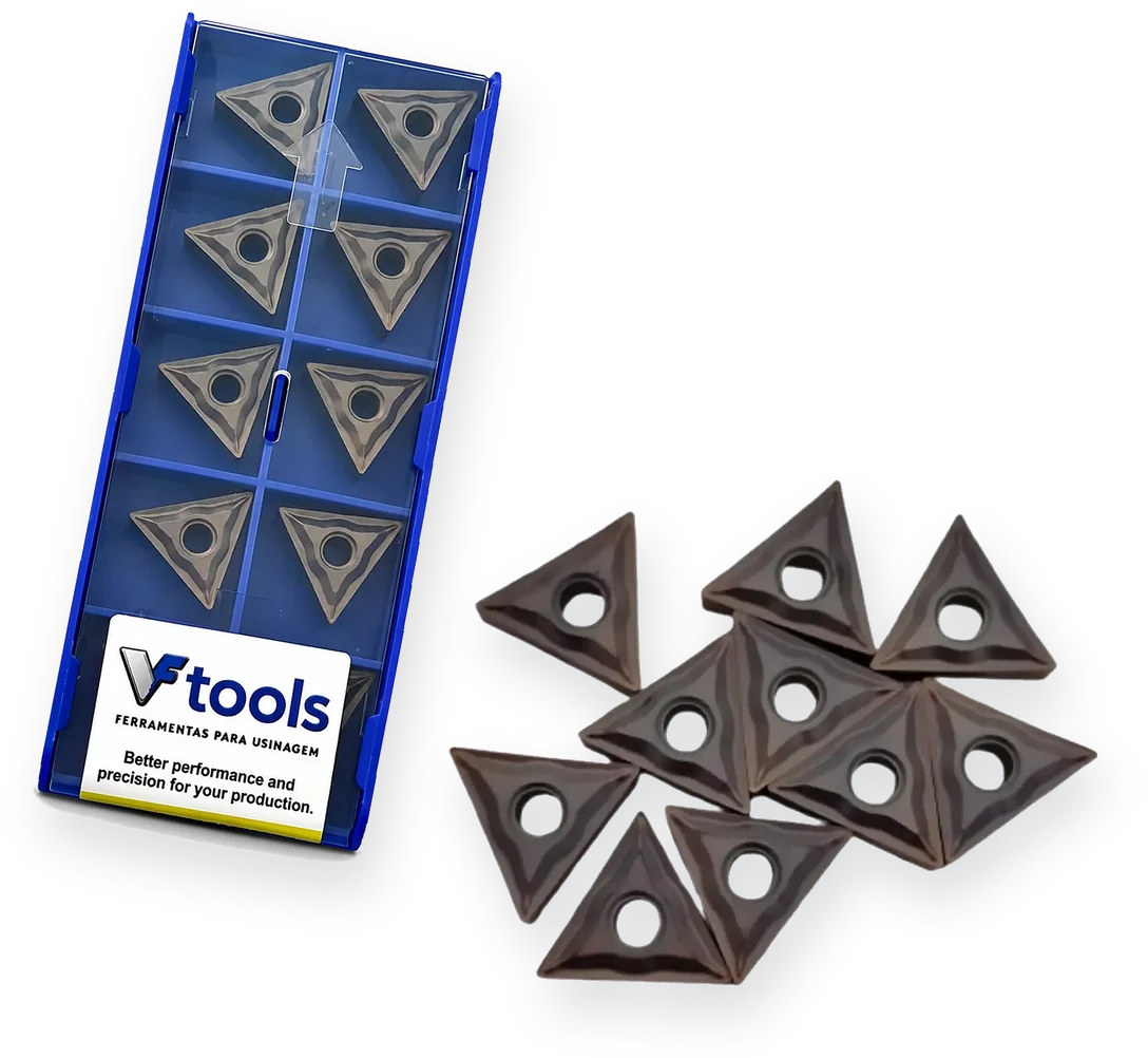 Caixa VFTools de pastilhas TNMG 160404 e pastilhas soltas